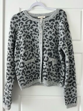 Grey Leopard Fuzzy Cardigan (Greige)